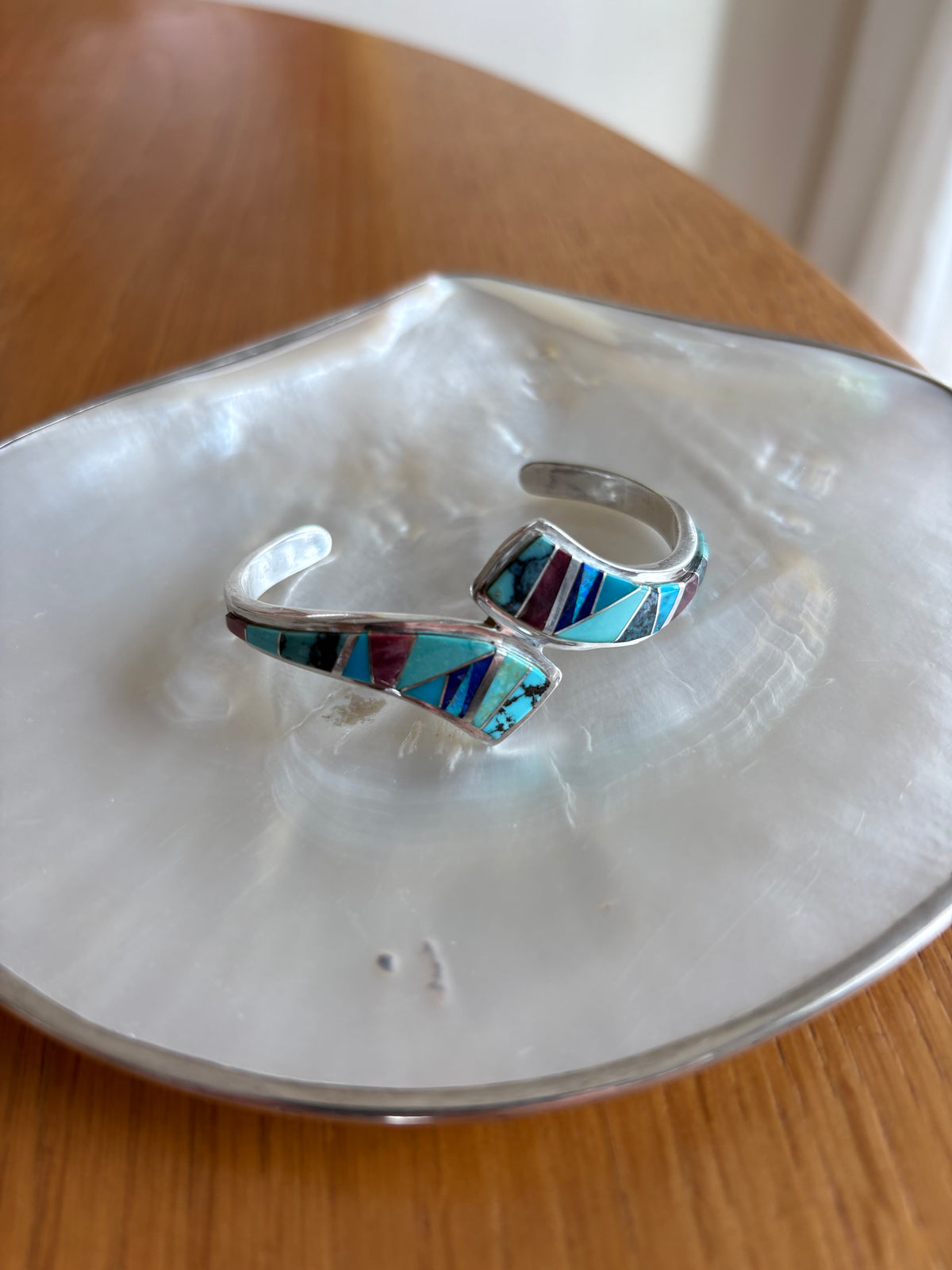 Signerat Navajo Armband i Sterling Silver & Gemstone Inlay – Ella David (TSF)