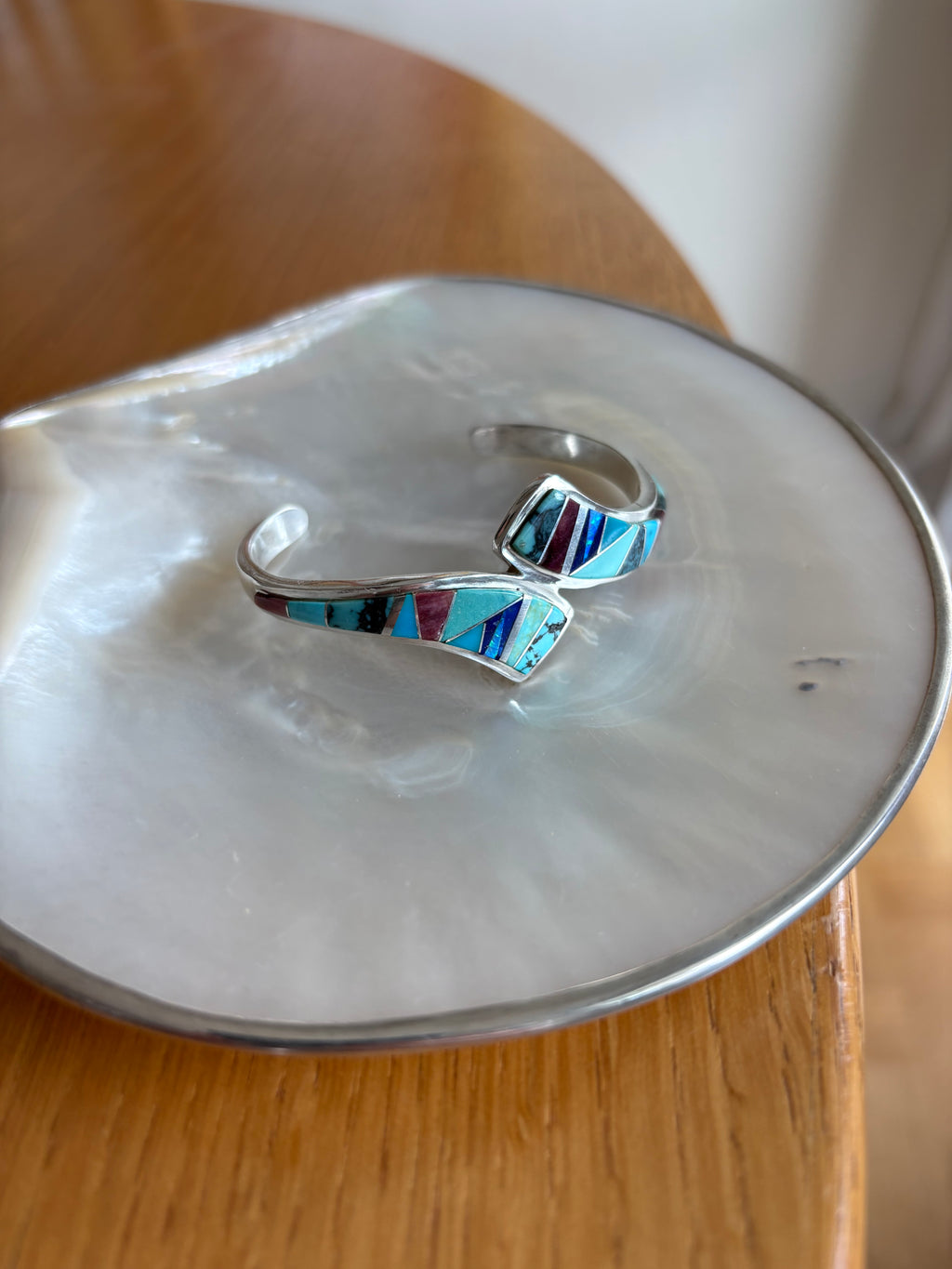 Signerat Navajo Armband i Sterling Silver & Gemstone Inlay – Ella David (TSF)