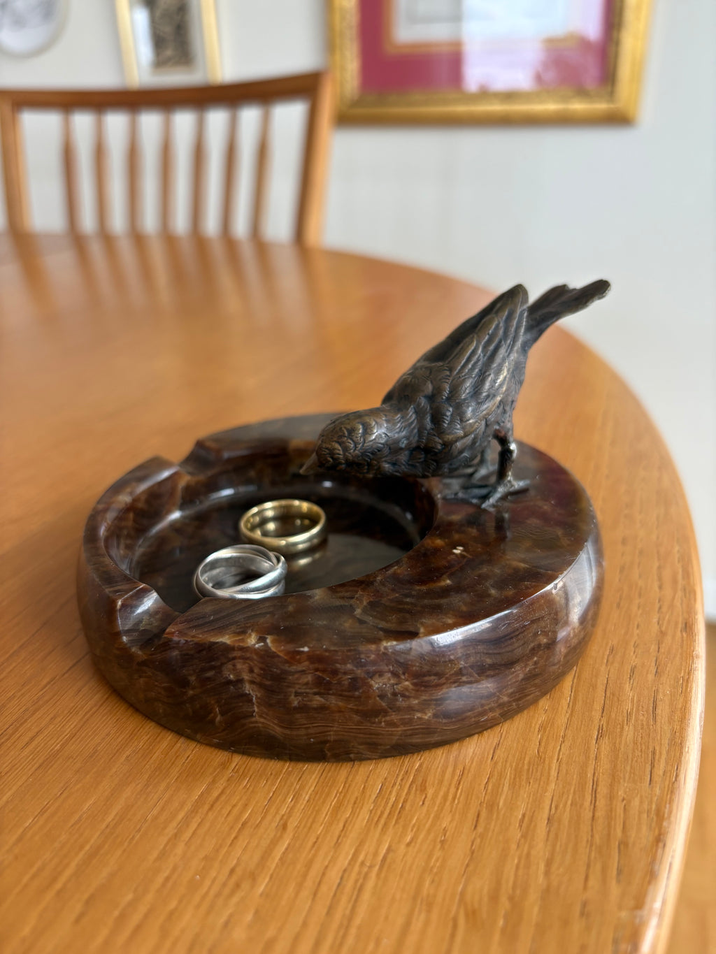 Art Deco Vide-Poche / Askfat i Brons & Onyx, ca 1920/30-tal